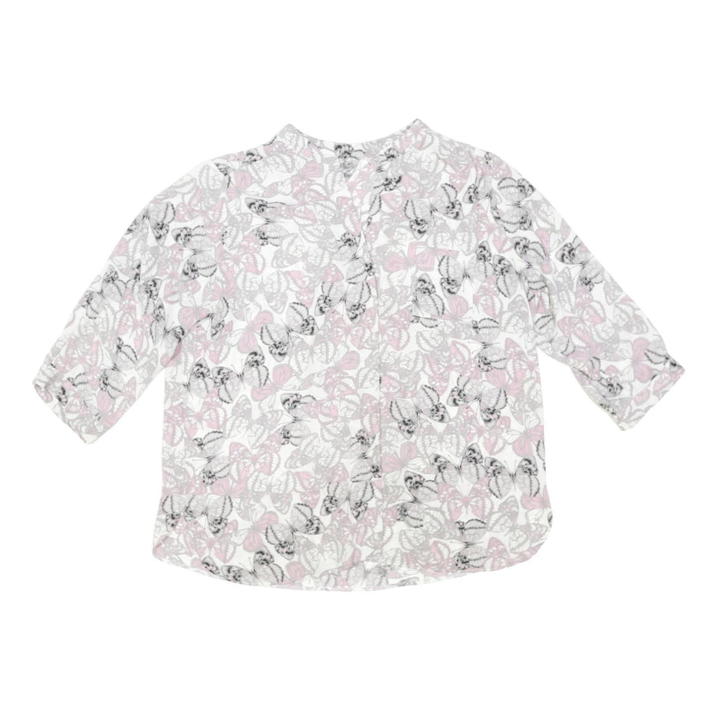 DOROTHY PERKINS Womens White Pink Butterfly Printed Blouse 3/4 Sleeve Round Neck
