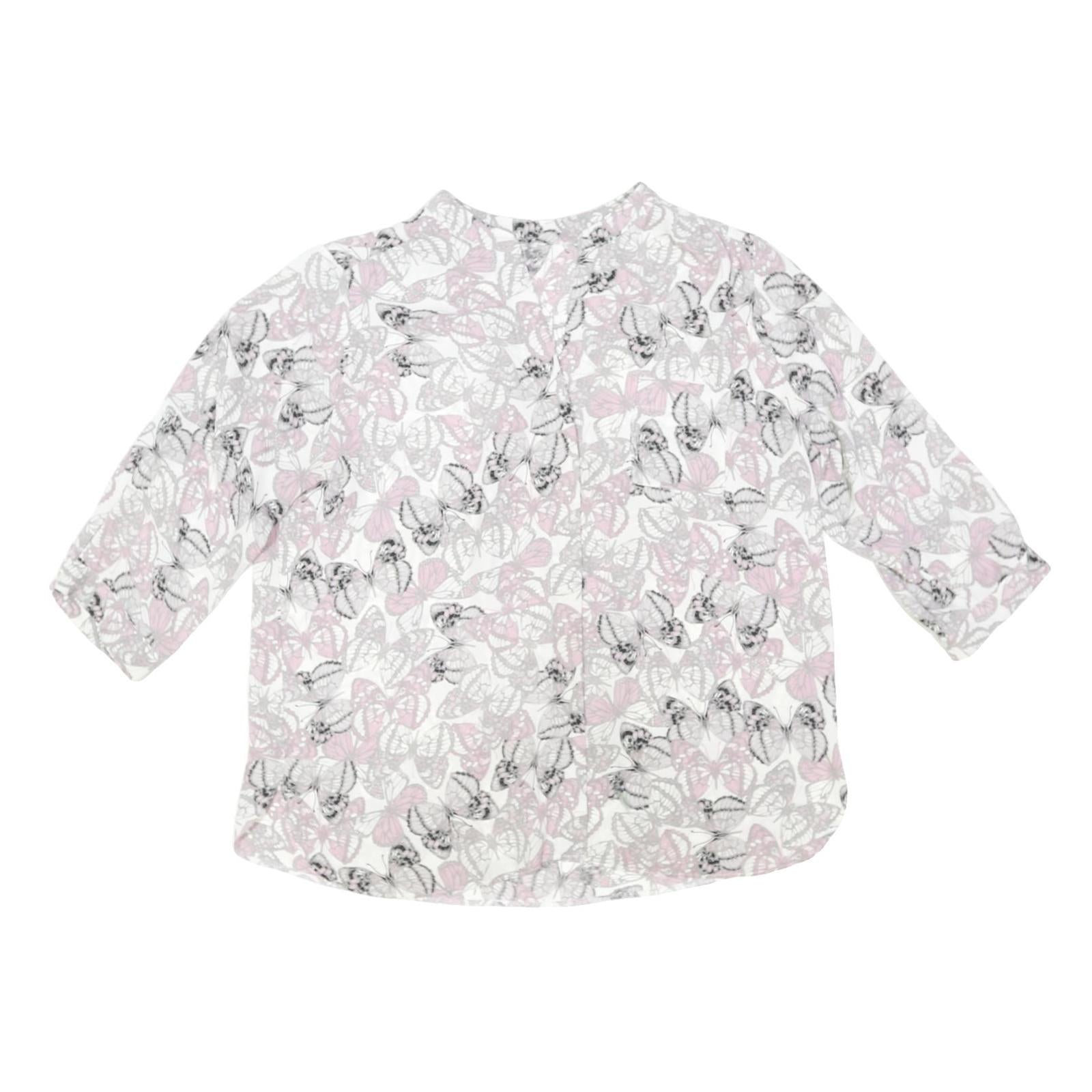 DOROTHY PERKINS Womens White Pink Butterfly Printed Blouse 3/4 Sleeve Round Neck
