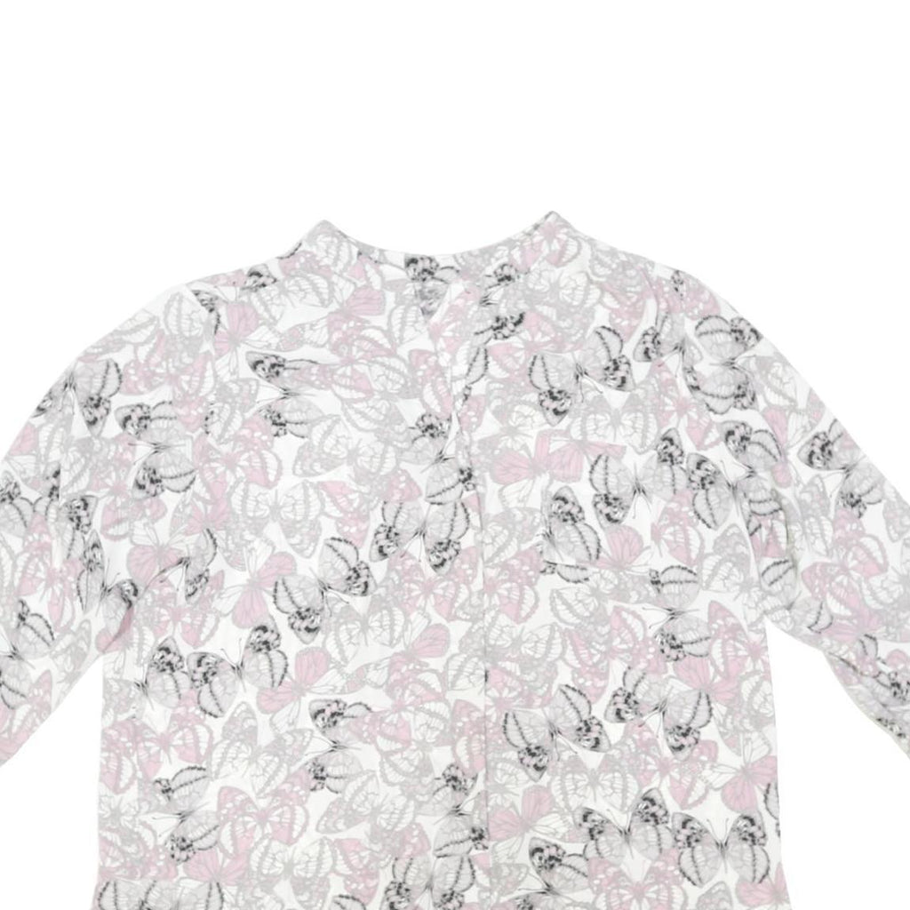 DOROTHY PERKINS Womens White Pink Butterfly Printed Blouse 3/4 Sleeve Round Neck