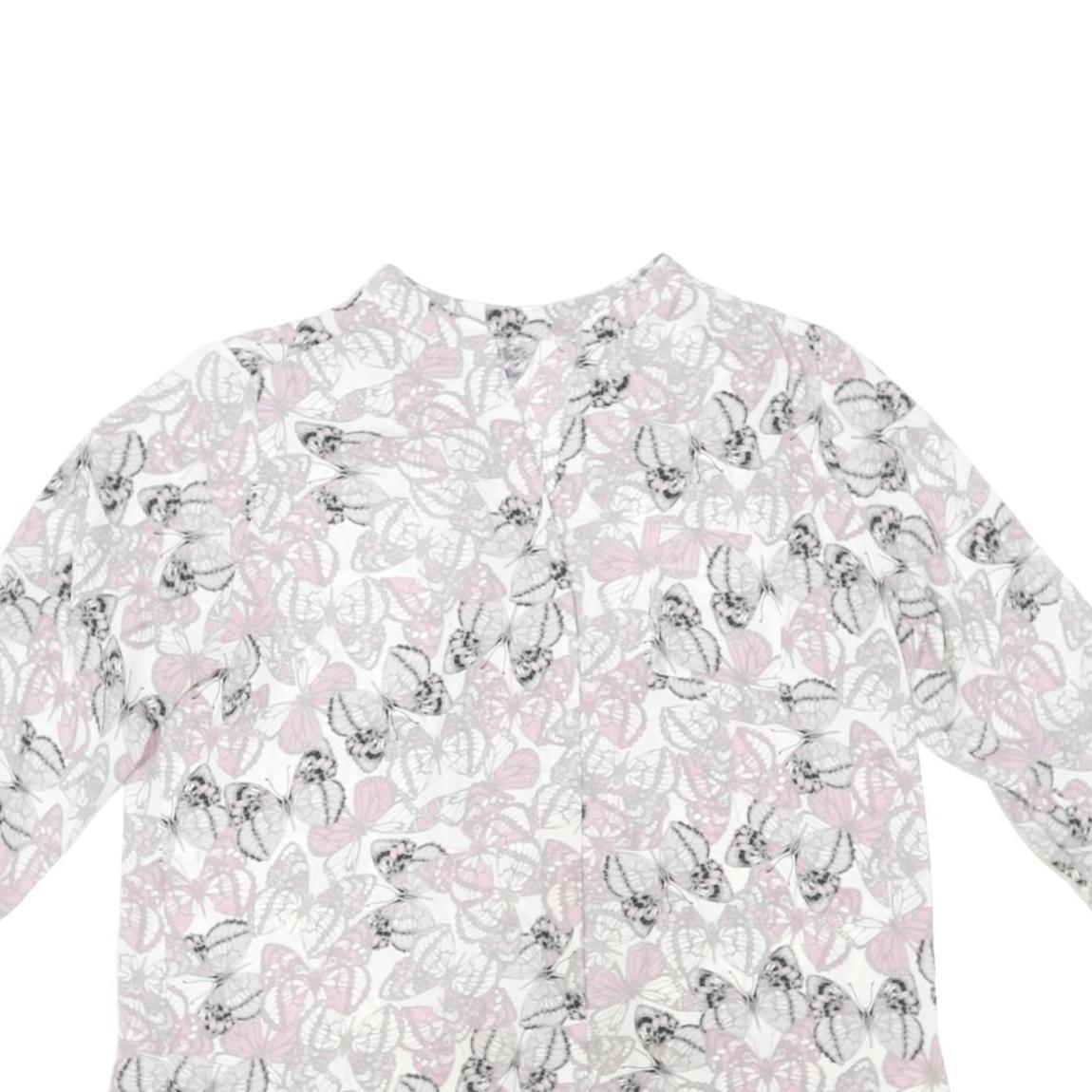 DOROTHY PERKINS Womens White Pink Butterfly Printed Blouse 3/4 Sleeve Round Neck