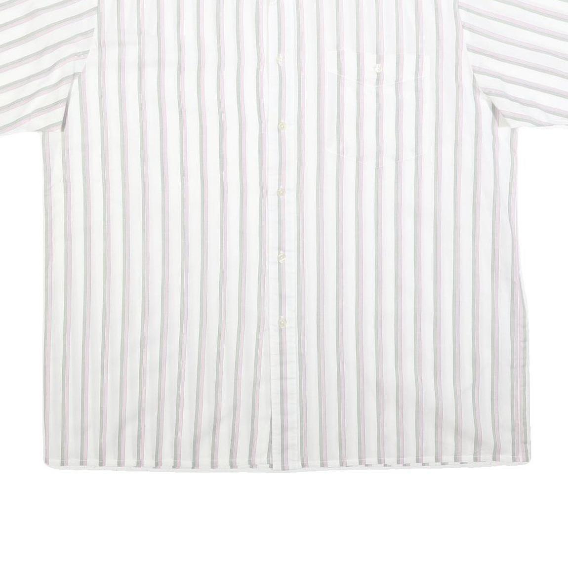 CLAY FERRY Mens White & Grey Striped Shirt XL Cotton Blend Short Sleeve Button