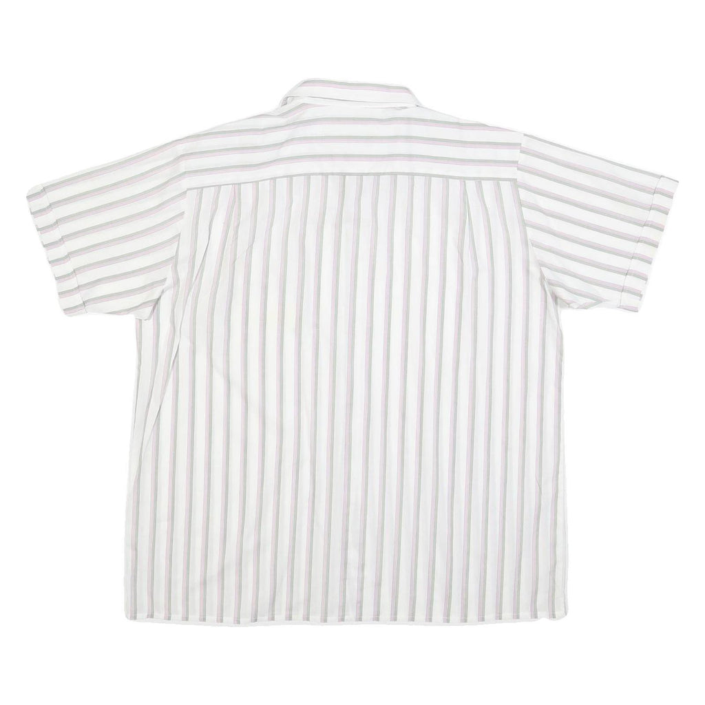 CLAY FERRY Mens White & Grey Striped Shirt XL Cotton Blend Short Sleeve Button