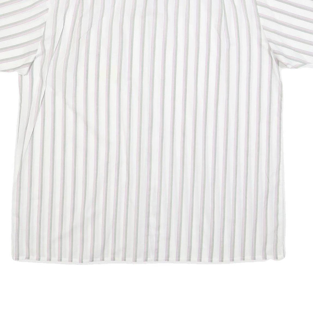 CLAY FERRY Mens White & Grey Striped Shirt XL Cotton Blend Short Sleeve Button