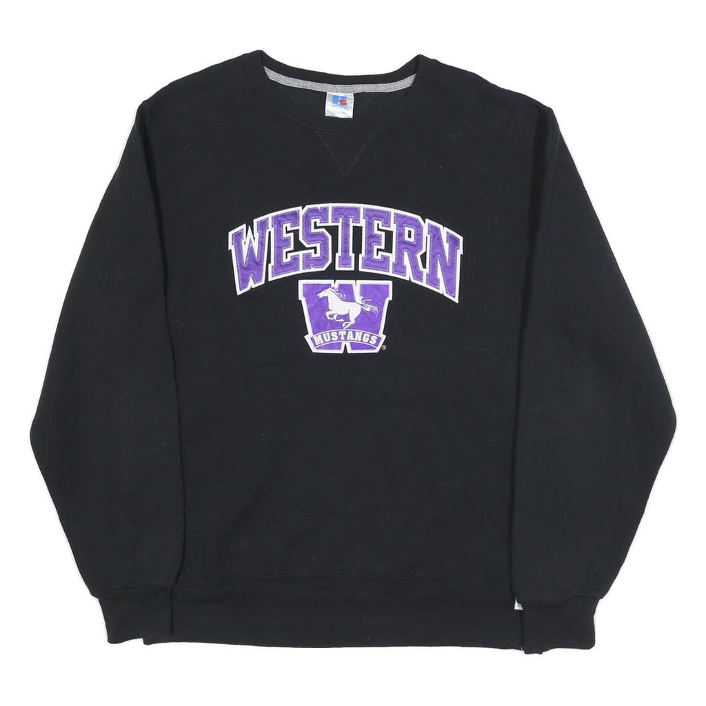 RUSSELL ATHLETIC Mens Black Western Mustangs Crew Neck L Sweatshirt Cotton Blend
