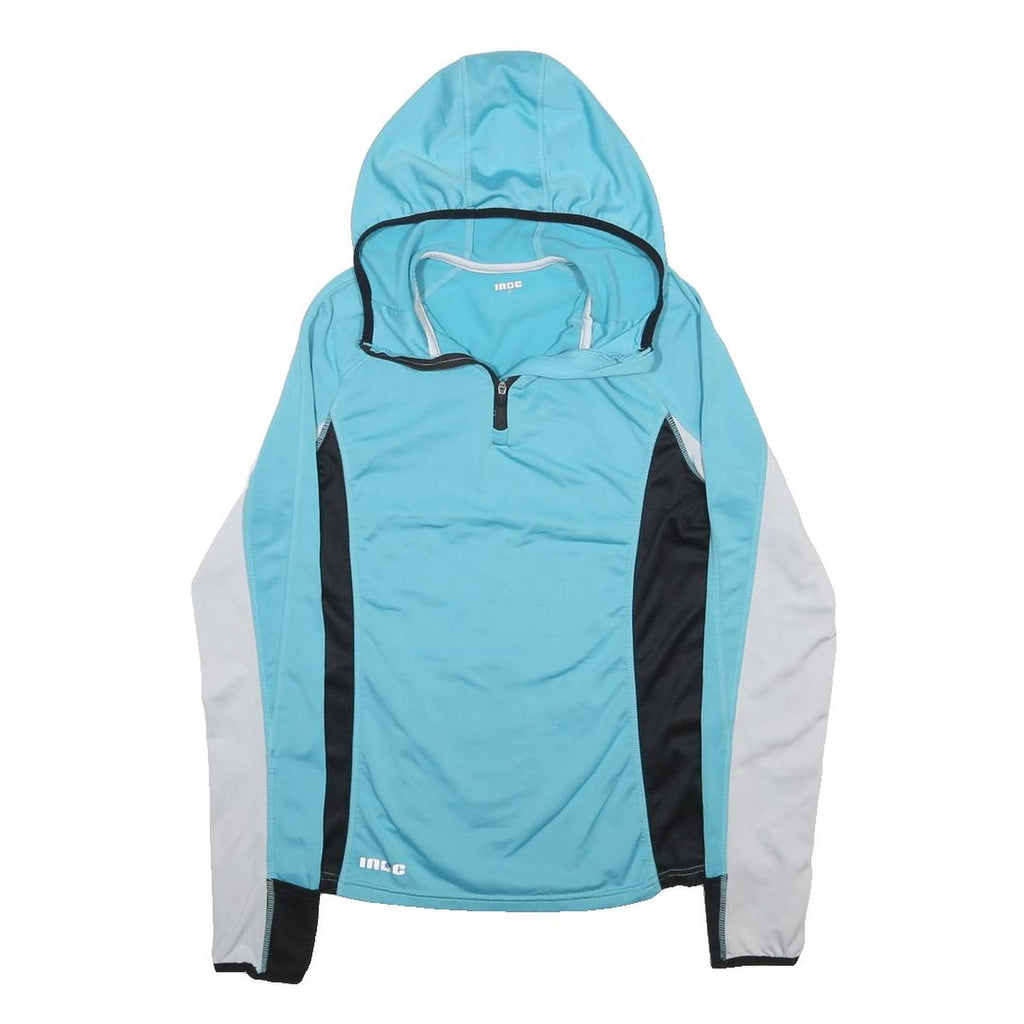 INOC Womens Blue & Black Athletic T-Shirt M Long Sleeve 1/4 Zip Hoodie Polyester