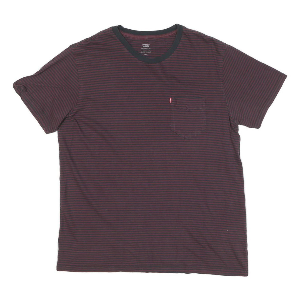 LEVI'S Mens Maroon & Black Stripe T-Shirt L Short Sleeve Crew Neck Cotton Blend