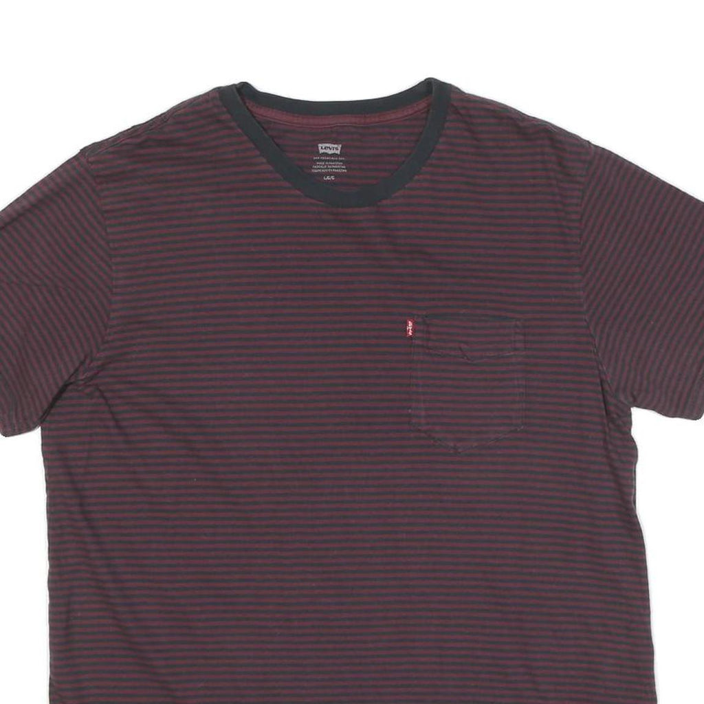 LEVI'S Mens Maroon & Black Stripe T-Shirt L Short Sleeve Crew Neck Cotton Blend
