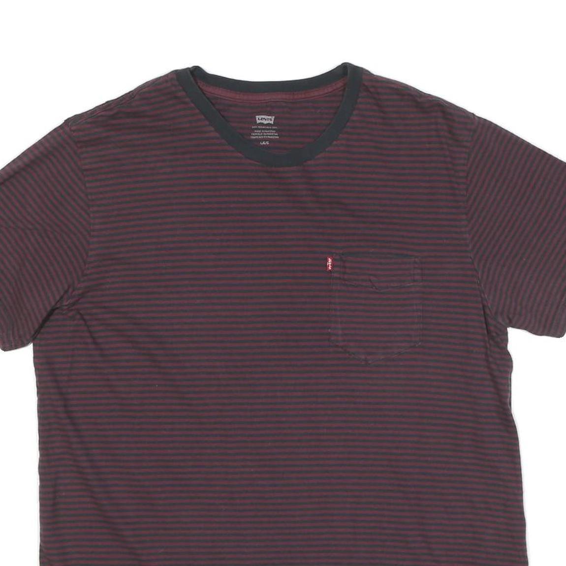 LEVI'S Mens Maroon & Black Stripe T-Shirt L Short Sleeve Crew Neck Cotton Blend