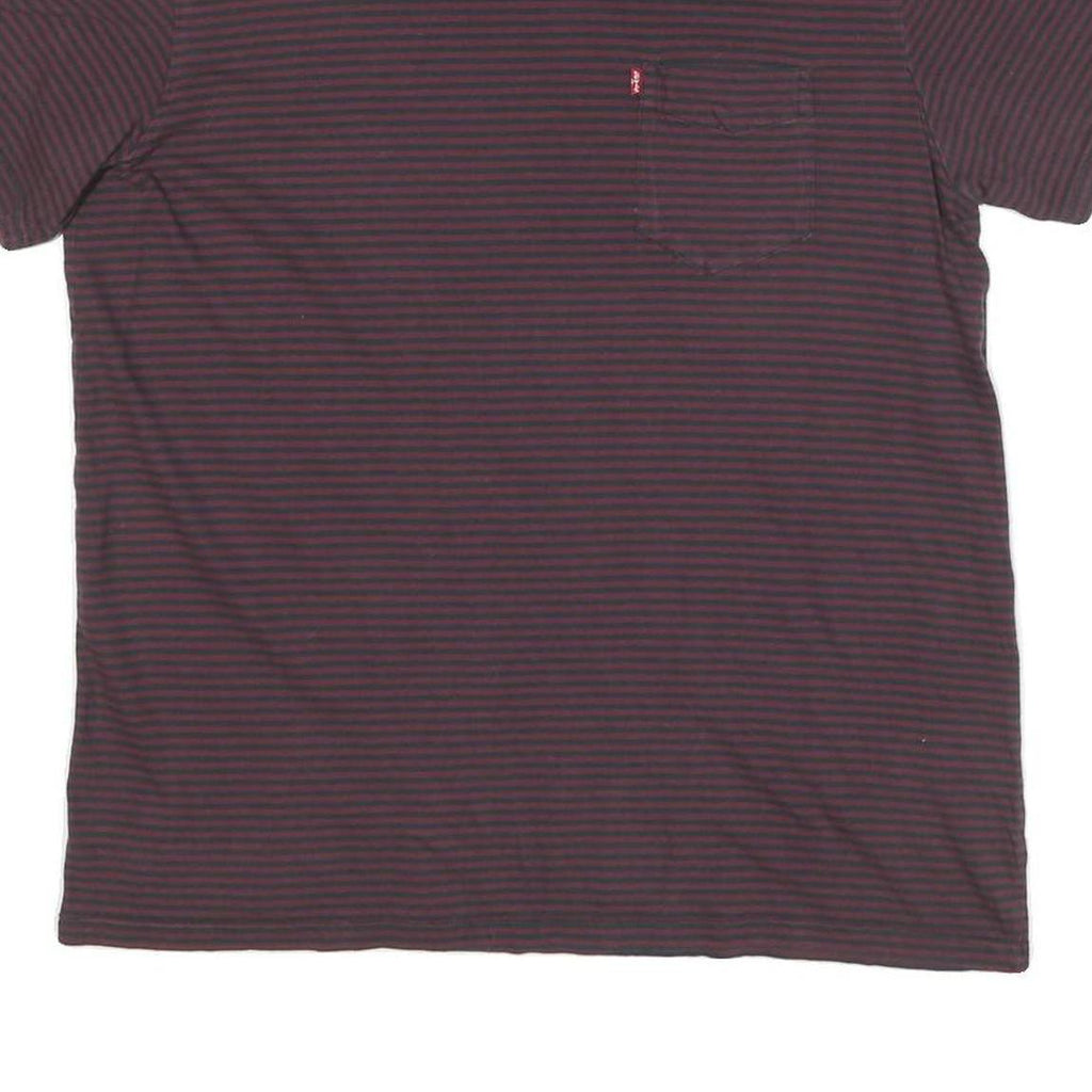LEVI'S Mens Maroon & Black Stripe T-Shirt L Short Sleeve Crew Neck Cotton Blend