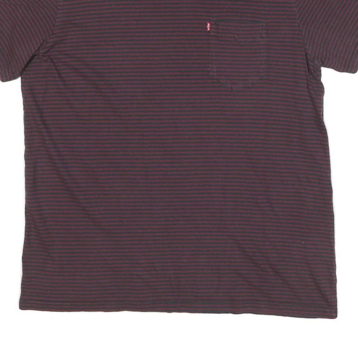 LEVI'S Mens Maroon & Black Stripe T-Shirt L Short Sleeve Crew Neck Cotton Blend