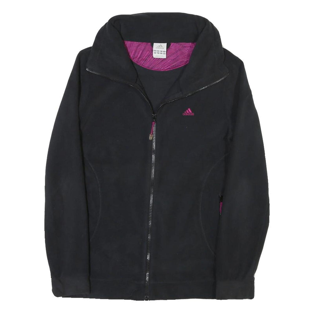 ADIDAS Womens Black & Pink Zip Jacket M Polyester Blend Plain Sports Activewear