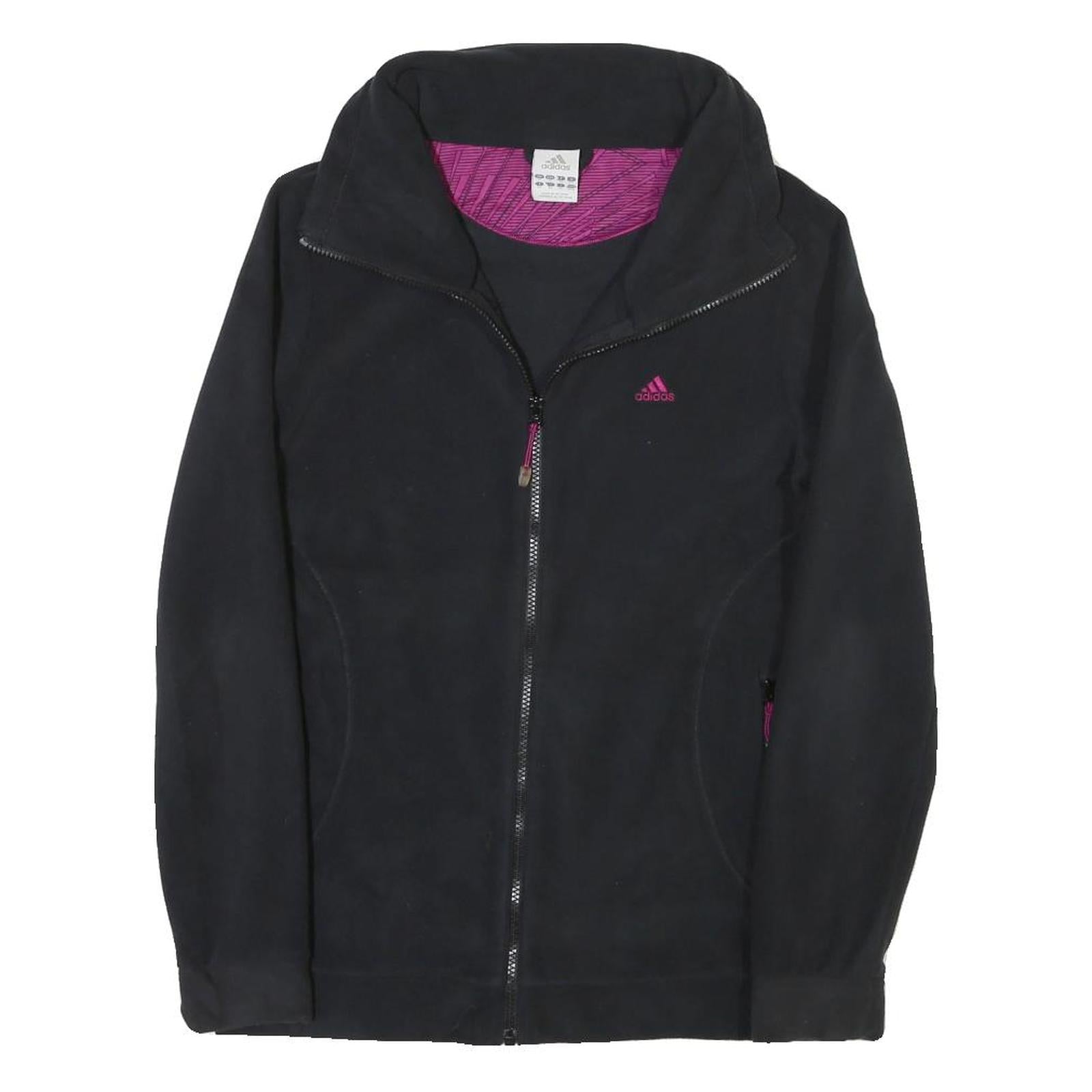 ADIDAS Womens Black & Pink Zip Jacket M Polyester Blend Plain Sports Activewear