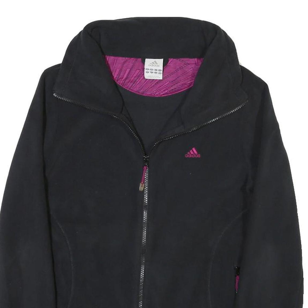 ADIDAS Womens Black & Pink Zip Jacket M Polyester Blend Plain Sports Activewear