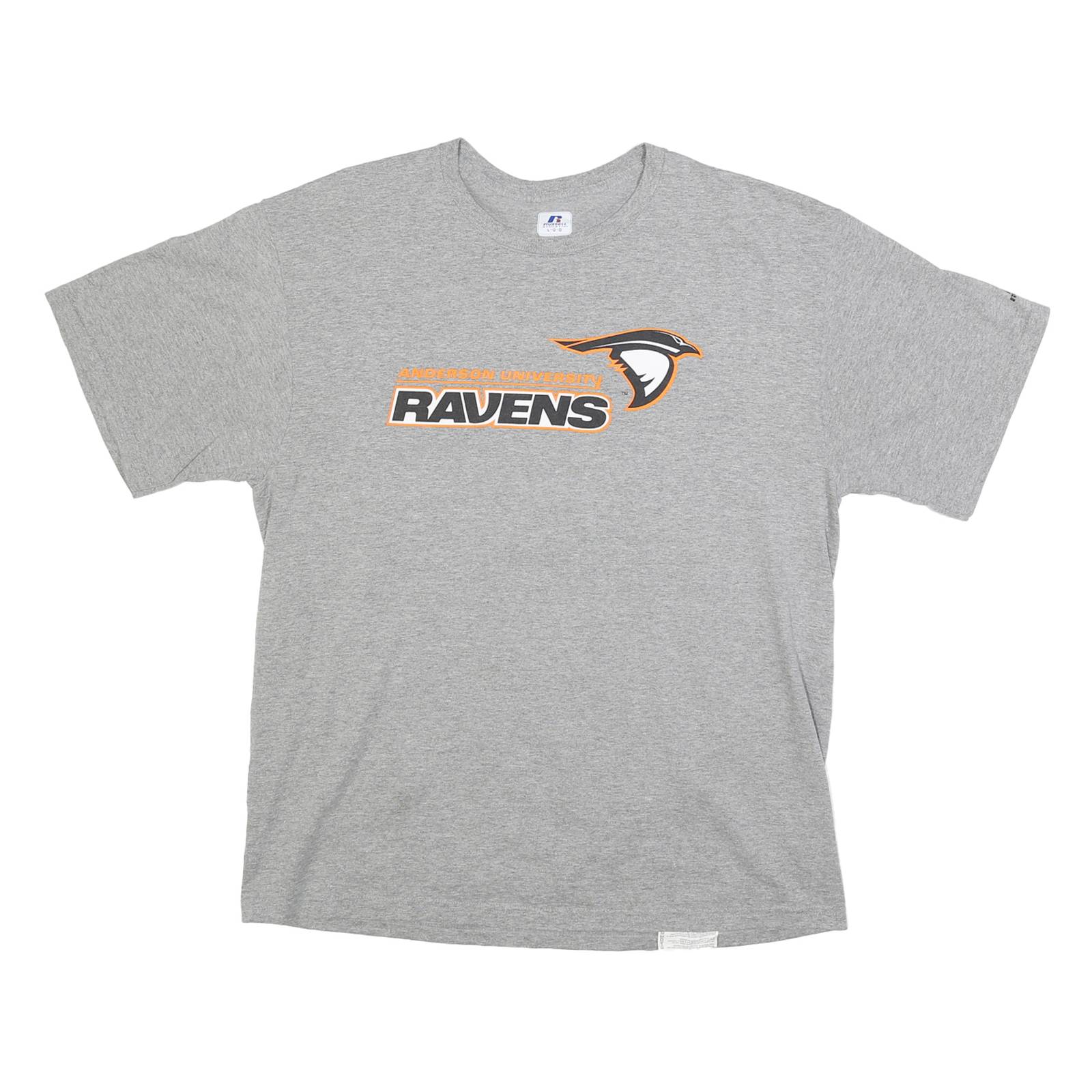RUSSELL ATHLETIC Mens Grey Anderson University Ravens Graphic T-Shirt L Crew