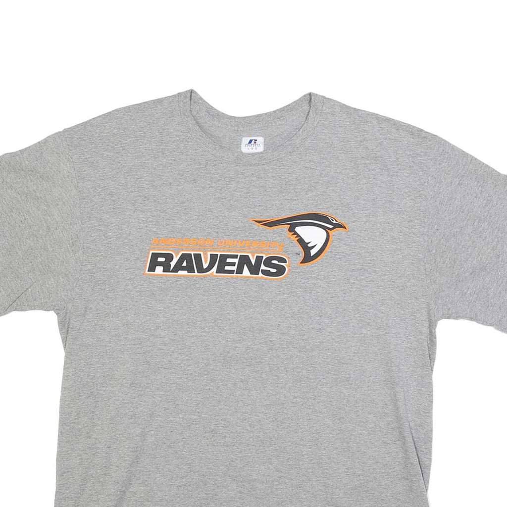 RUSSELL ATHLETIC Mens Grey Anderson University Ravens Graphic T-Shirt L Crew