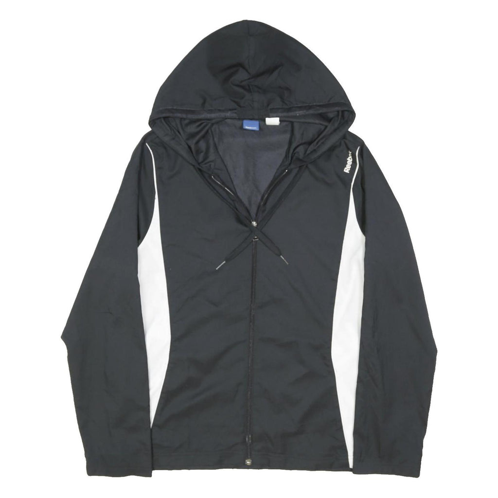 REEBOK Mens Black & White Hooded Zip Jacket M Polyester Sportswear Casual