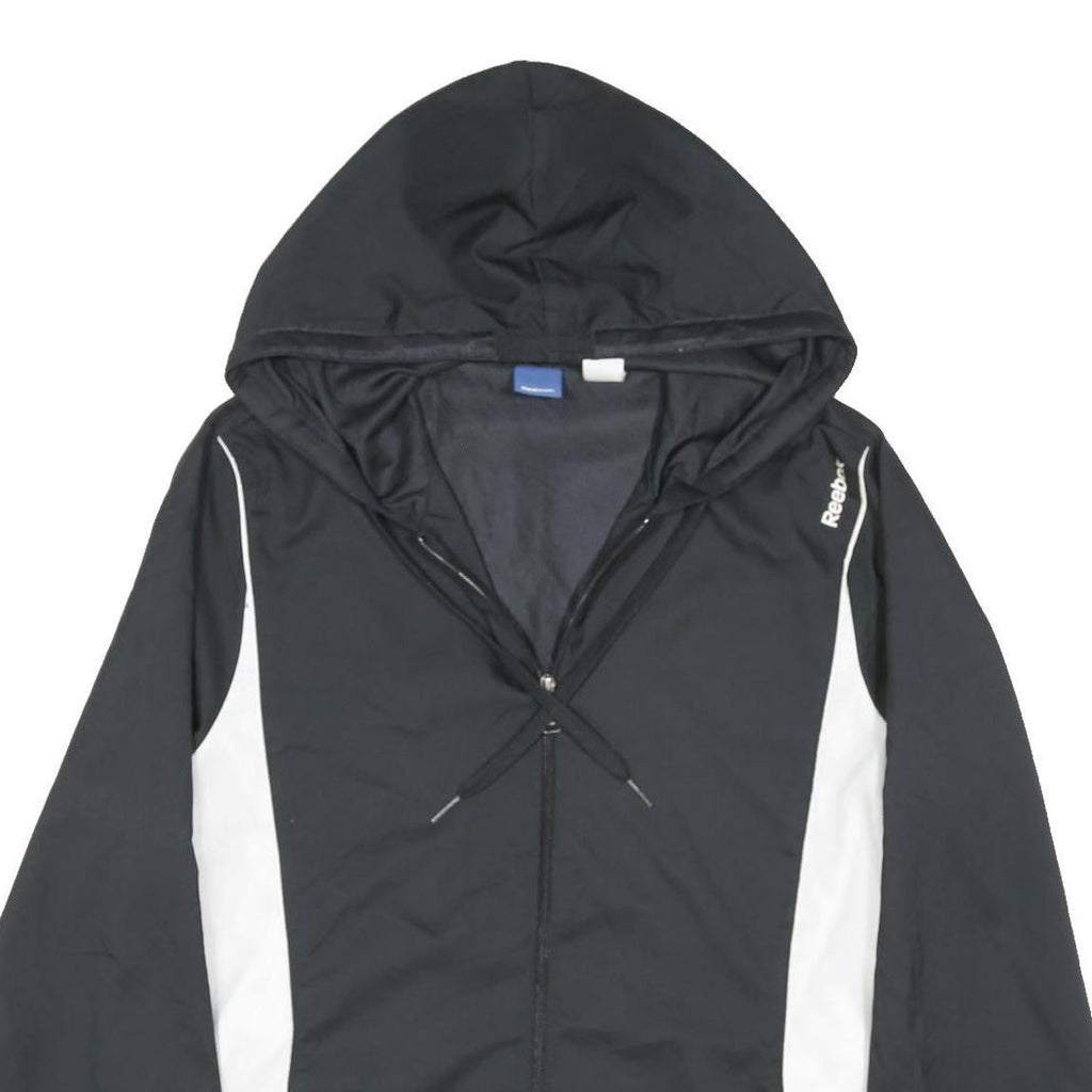 REEBOK Mens Black & White Hooded Zip Jacket M Polyester Sportswear Casual