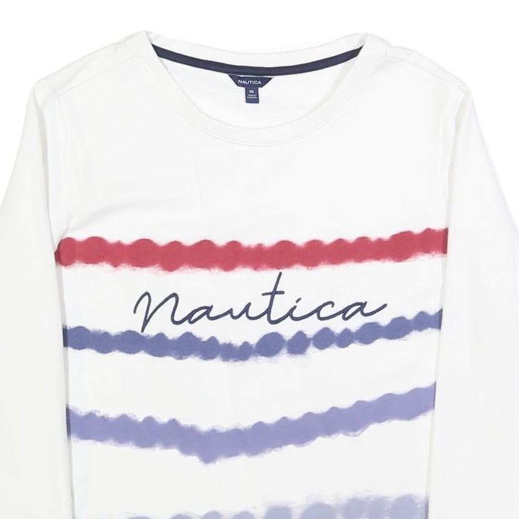 NAUTICA Womens White Crew Neck XS Cotton Blend Pullover Sweatshirt Red Blue