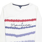 NAUTICA Womens White Crew Neck XS Cotton Blend Pullover Sweatshirt Red Blue