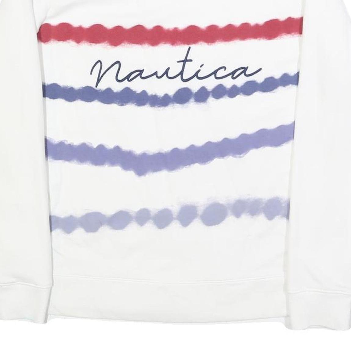 NAUTICA Womens White Crew Neck XS Cotton Blend Pullover Sweatshirt Red Blue