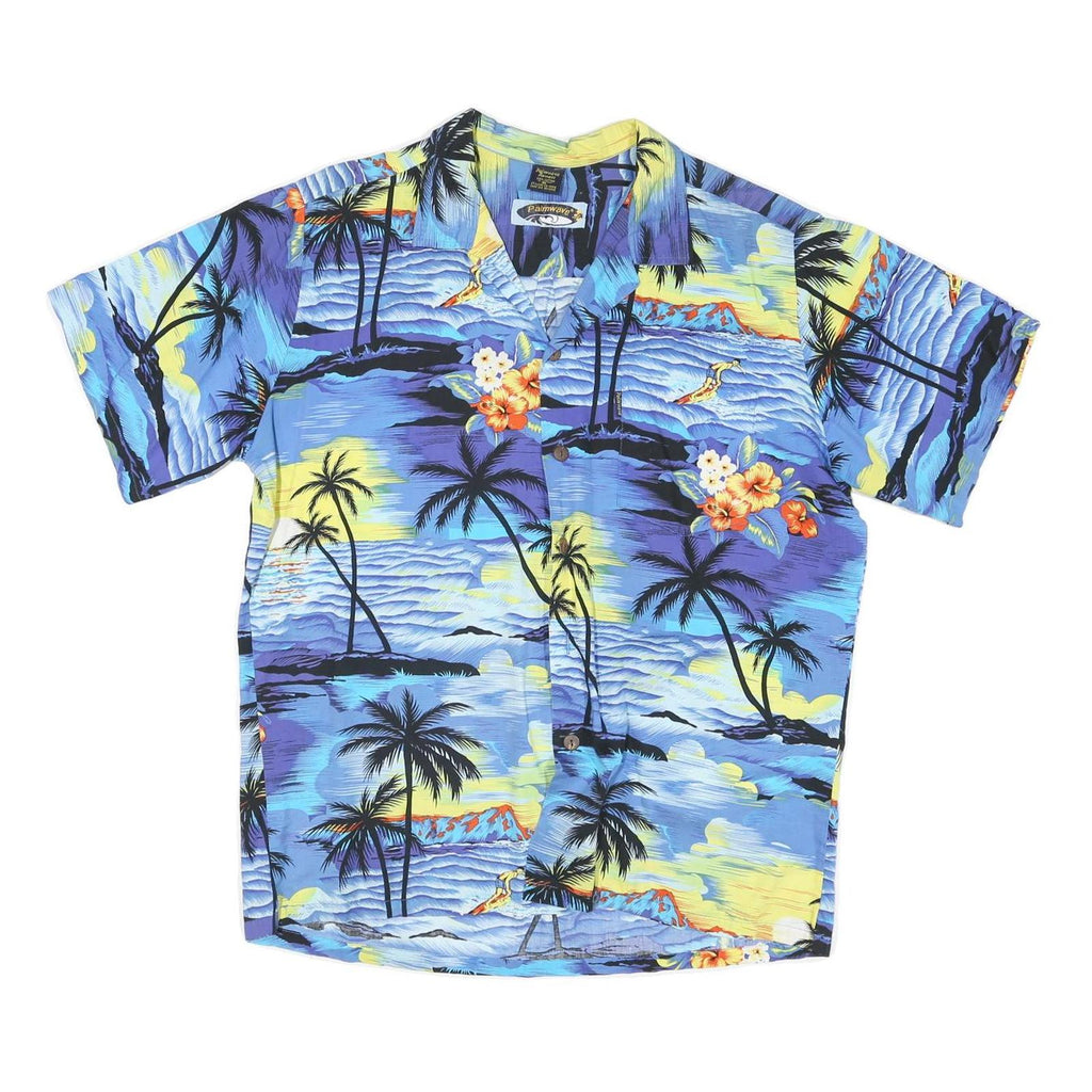 PALMWAVE Mens Blue Hawaiian Shirt XL Cotton Blend Summer Beachwear Relaxed Fit