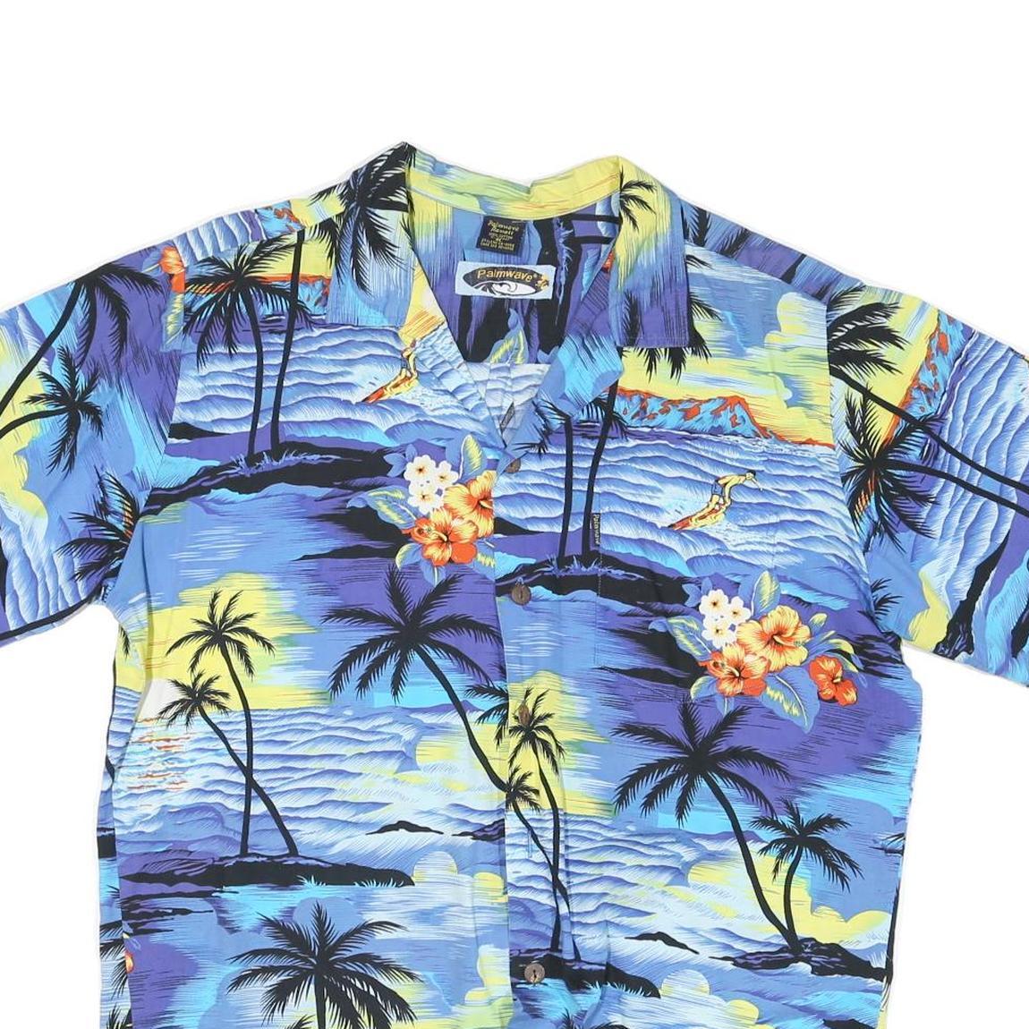 PALMWAVE Mens Blue Hawaiian Shirt XL Cotton Blend Summer Beachwear Relaxed Fit