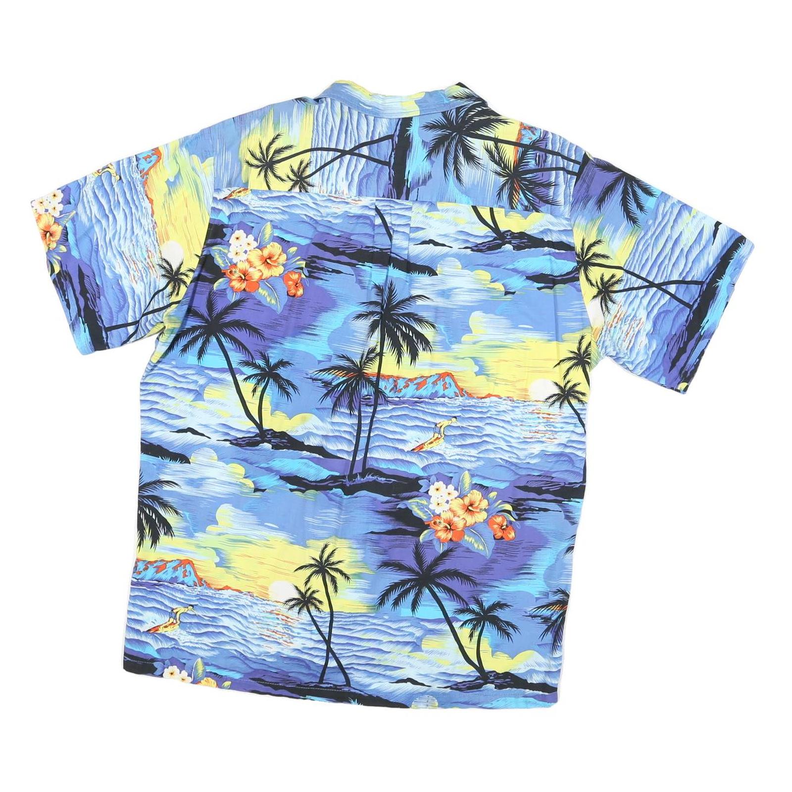 PALMWAVE Mens Blue Hawaiian Shirt XL Cotton Blend Summer Beachwear Relaxed Fit