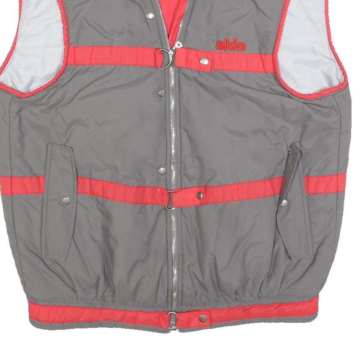 SKIN Womens Grey & Red Sleeveless Jacket M Polyester Blend Zip Sportswear Vest