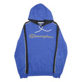 CHAMPION Mens Blue & Black Pullover Hoodie M Chest Logo Cotton Blend