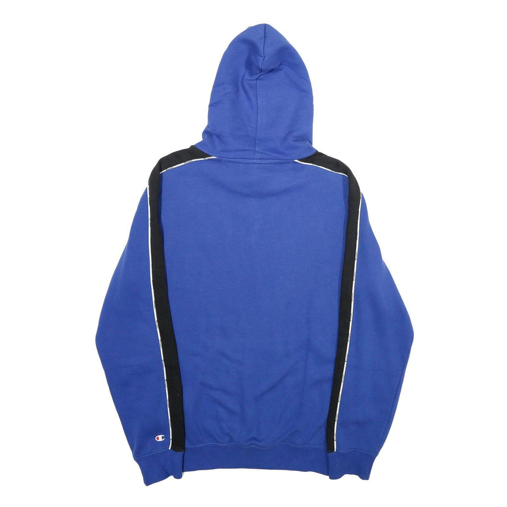 CHAMPION Mens Blue & Black Pullover Hoodie M Chest Logo Cotton Blend