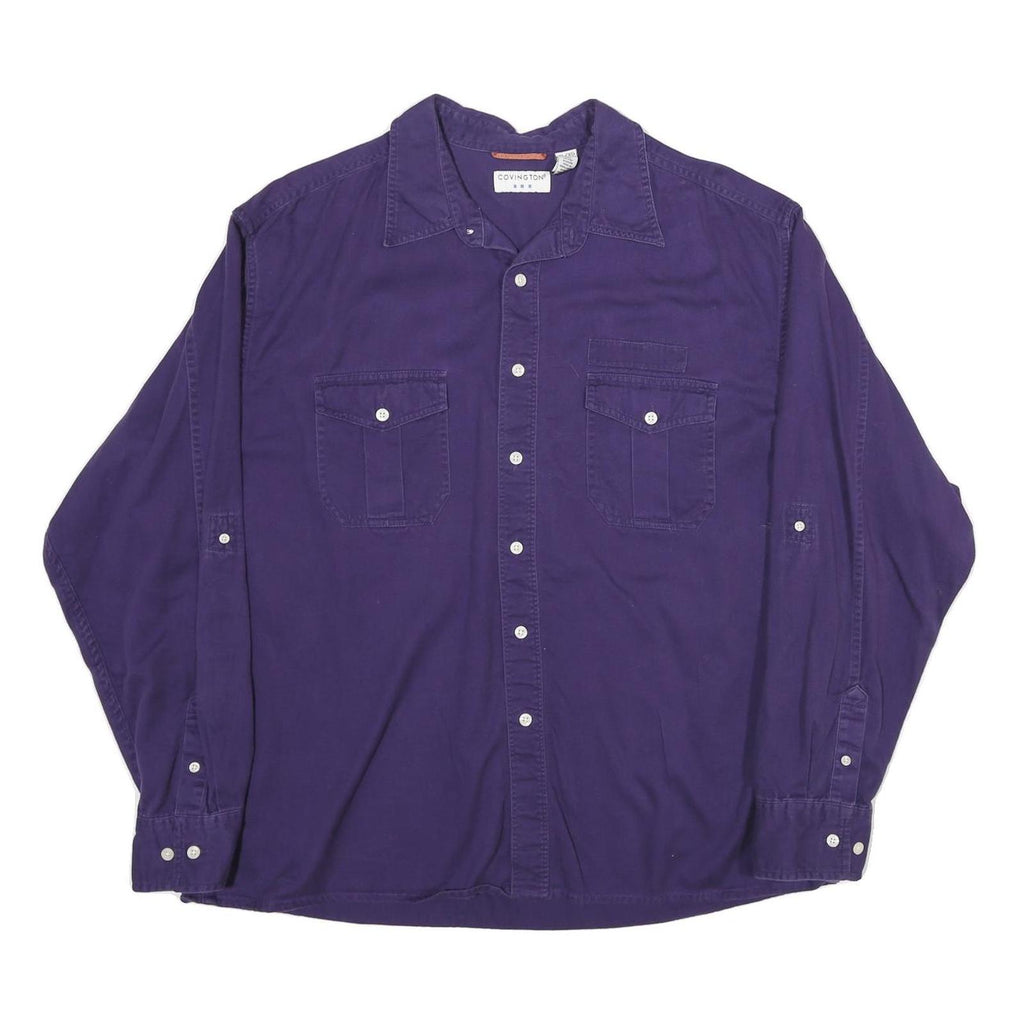CONVINGTON Mens Purple Regular Fit Long Sleeve Cotton Shirt M Button Front