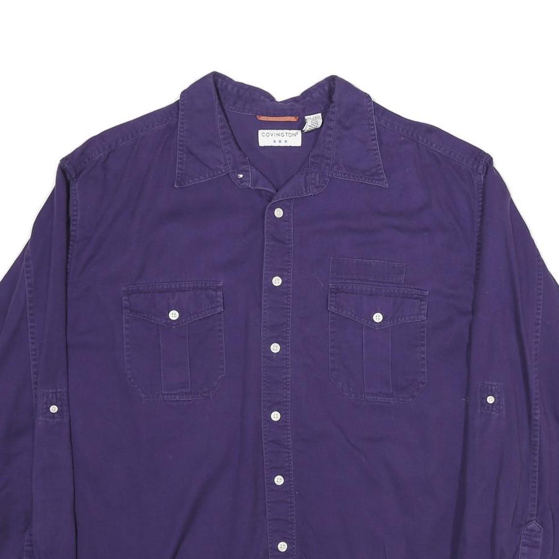 CONVINGTON Mens Purple Regular Fit Long Sleeve Cotton Shirt M Button Front