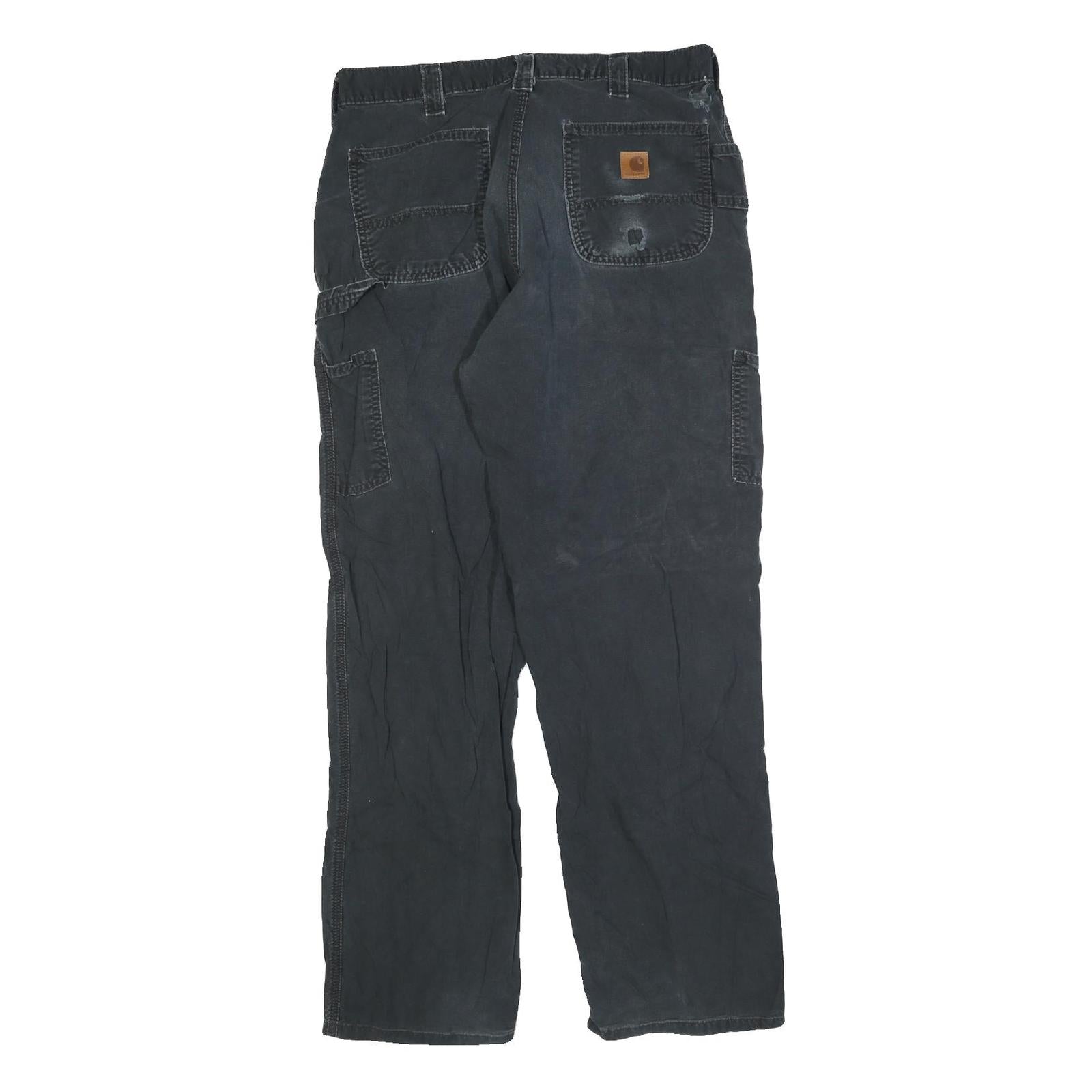CARHARTT Mens Relaxed Black Cotton Blend Workwear Trousers W36 L34 Durable Fit