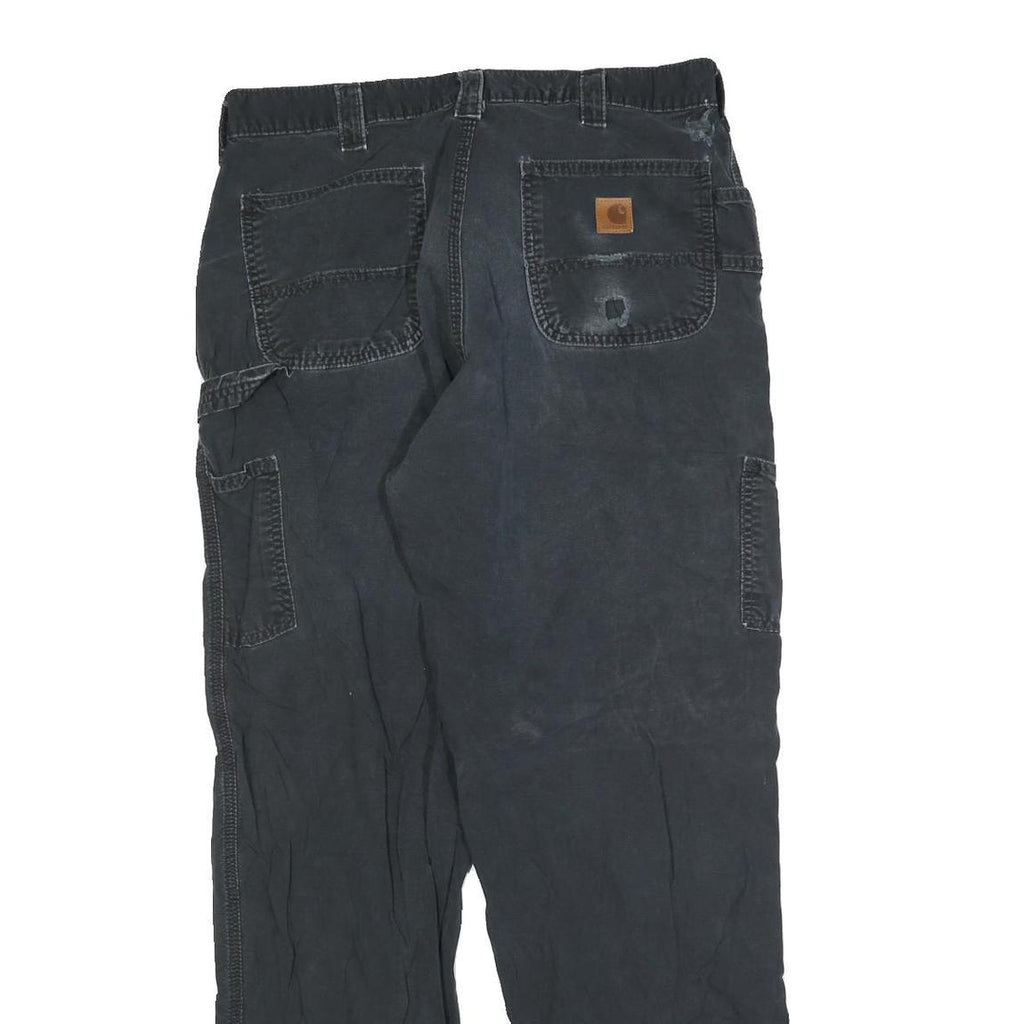 CARHARTT Mens Relaxed Black Cotton Blend Workwear Trousers W36 L34 Durable Fit