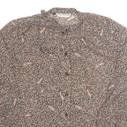 CASUAL WEAR Womens Printed Blouse Brown Collared Long Sleeve Spotted M