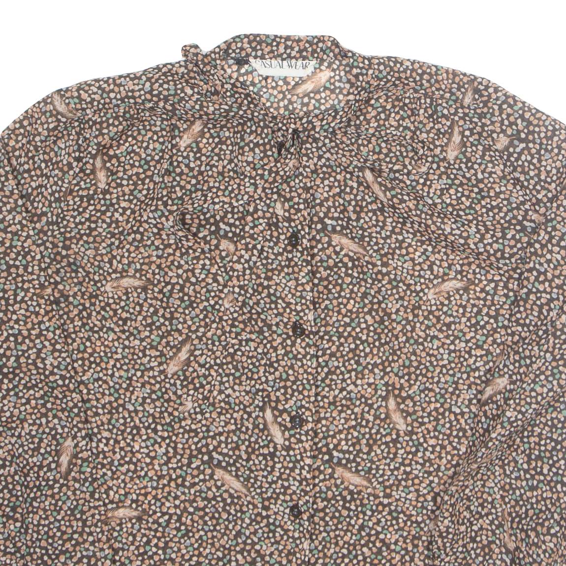 CASUAL WEAR Womens Printed Blouse Brown Collared Long Sleeve Spotted M