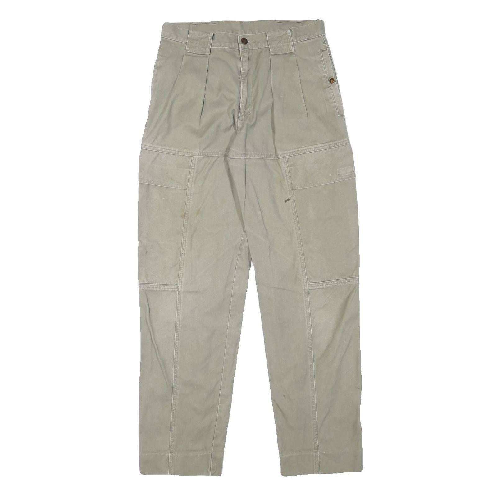 EL PASO Mens Cotton Blend Beige Regular Fit Trousers W28 L30 Casual Workwear Zip