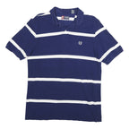 CHAPS Mens Blue & White Striped Short Sleeve Polo Shirt L Cotton Casual Classic