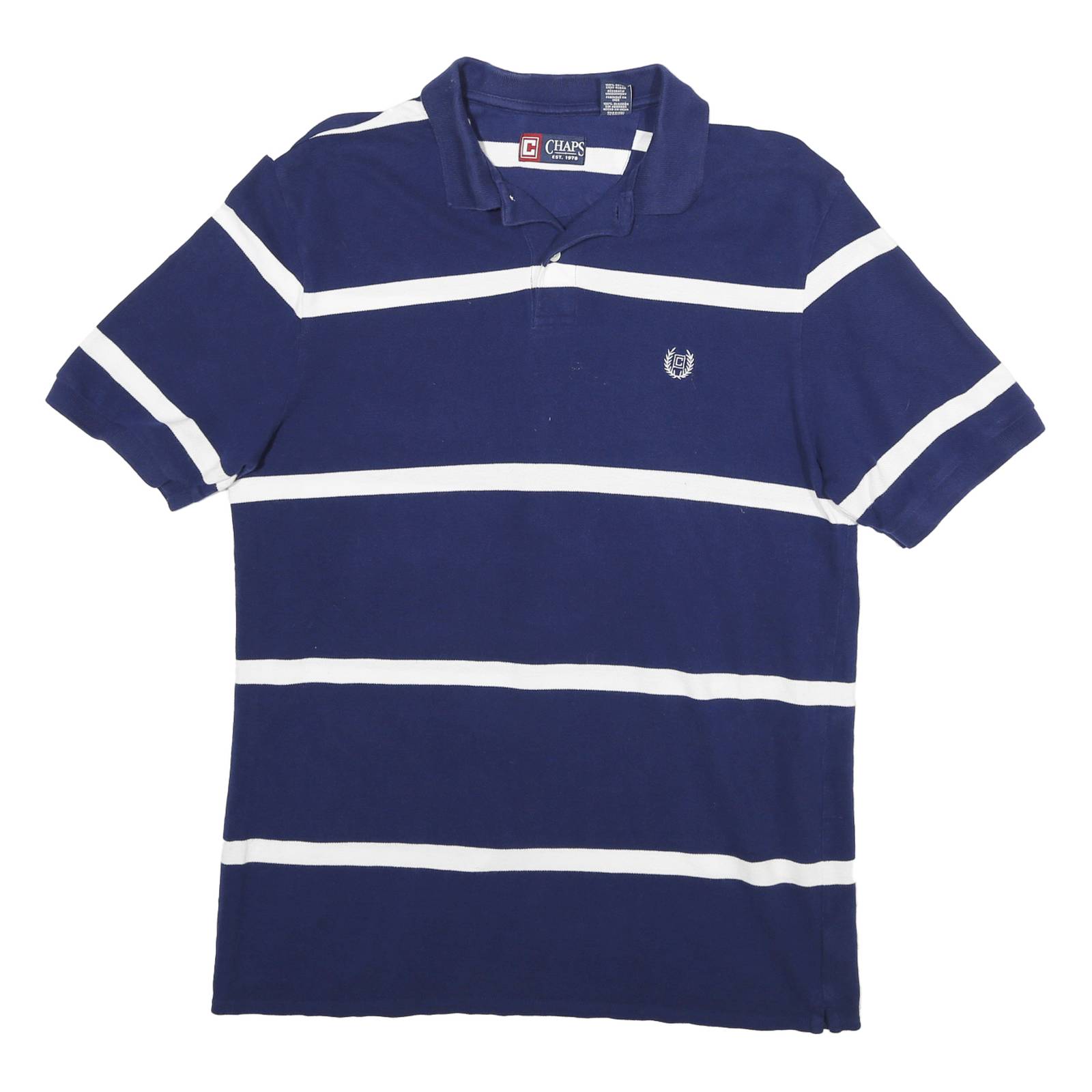 CHAPS Mens Blue & White Striped Short Sleeve Polo Shirt L Cotton Casual Classic
