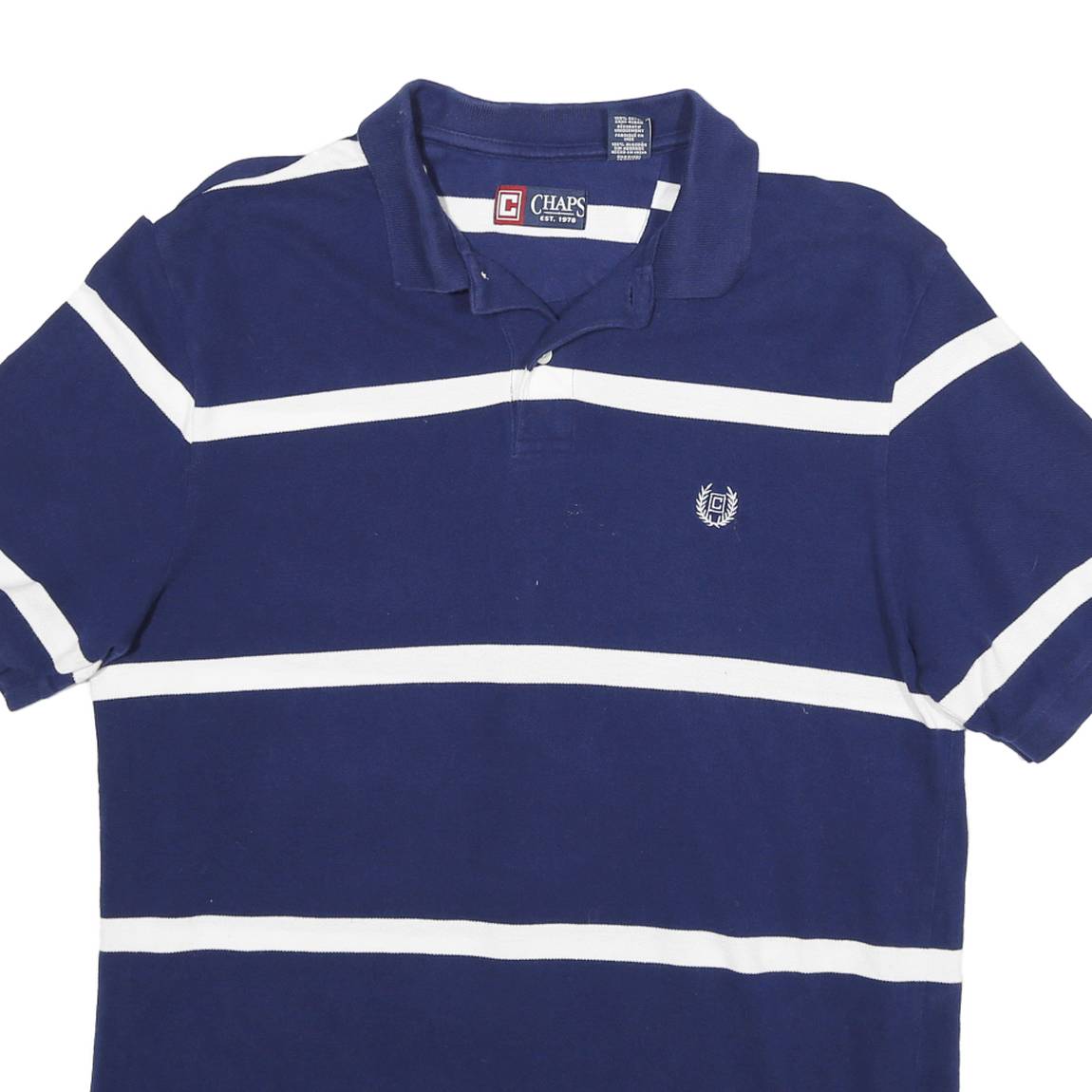 CHAPS Mens Blue & White Striped Short Sleeve Polo Shirt L Cotton Casual Classic