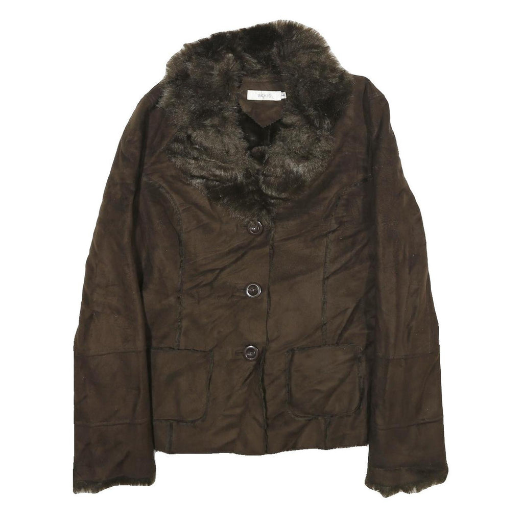 RICKI'S Womens Brown Faux Suede Classic Button Jacket M Soft Plush Collar
