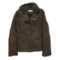RICKI'S Womens Brown Faux Suede Classic Button Jacket M Soft Plush Collar