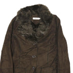 RICKI'S Womens Brown Faux Suede Classic Button Jacket M Soft Plush Collar