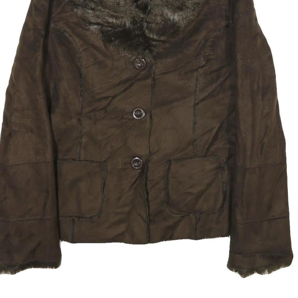 RICKI'S Womens Brown Faux Suede Classic Button Jacket M Soft Plush Collar