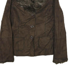 RICKI'S Womens Brown Faux Suede Classic Button Jacket M Soft Plush Collar