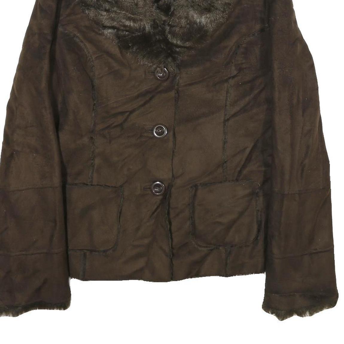 RICKI'S Womens Brown Faux Suede Classic Button Jacket M Soft Plush Collar