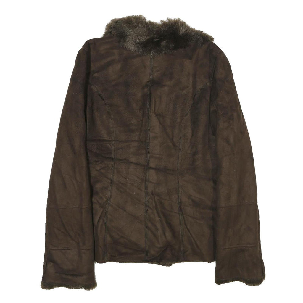 RICKI'S Womens Brown Faux Suede Classic Button Jacket M Soft Plush Collar