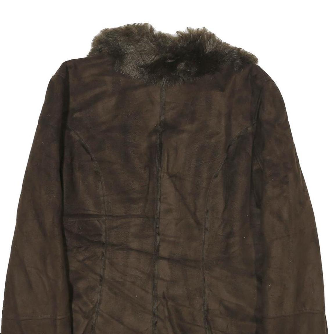 RICKI'S Womens Brown Faux Suede Classic Button Jacket M Soft Plush Collar