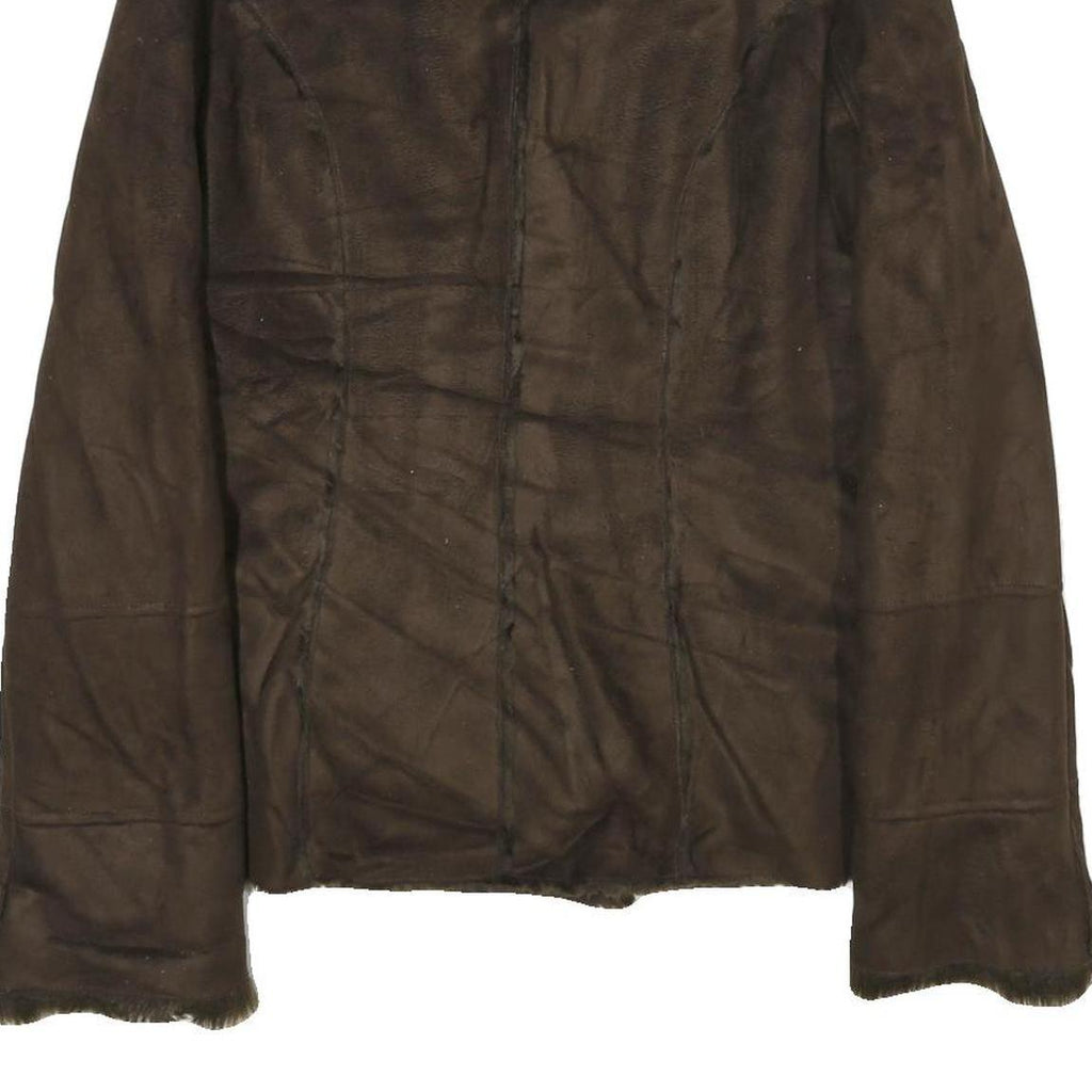 RICKI'S Womens Brown Faux Suede Classic Button Jacket M Soft Plush Collar