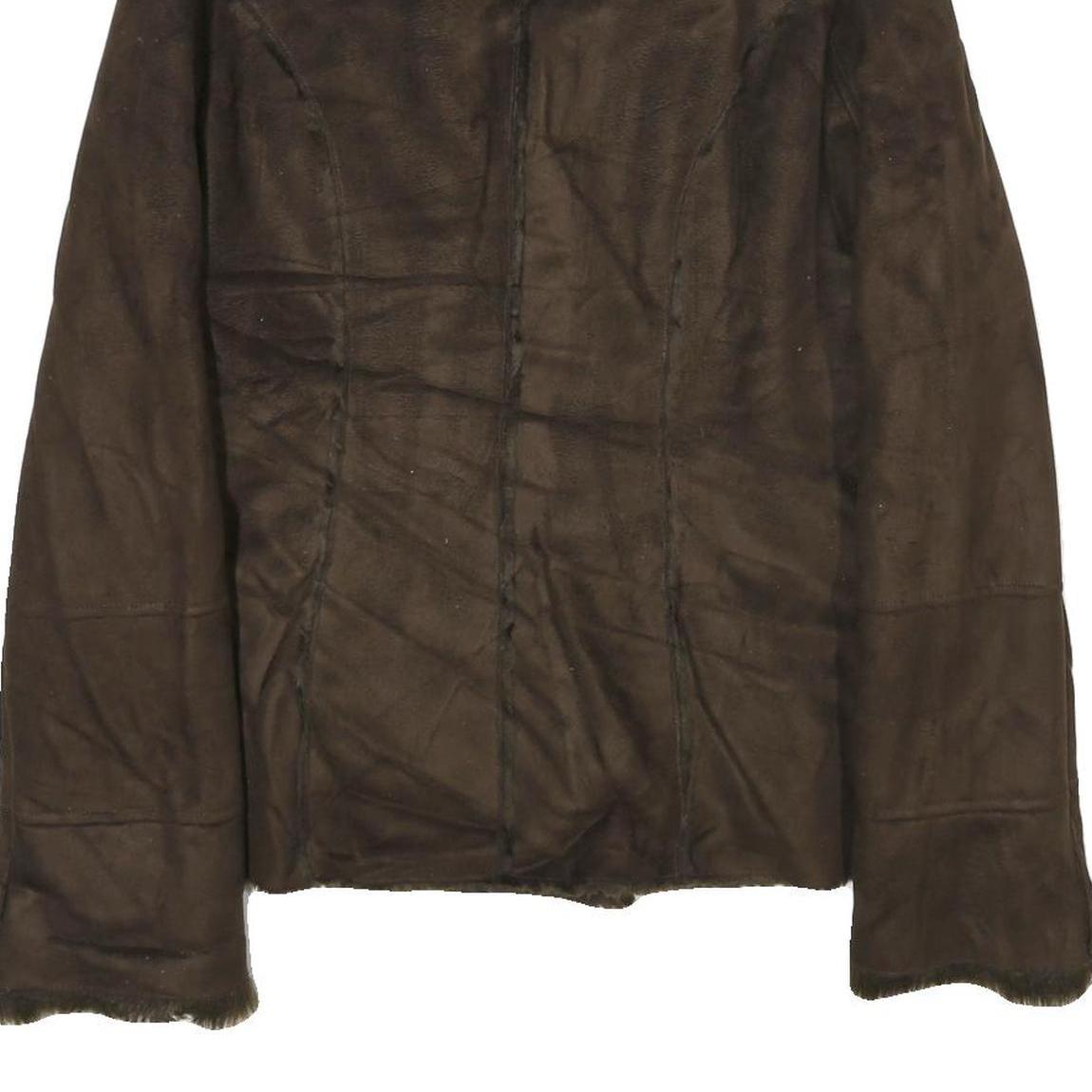 RICKI'S Womens Brown Faux Suede Classic Button Jacket M Soft Plush Collar